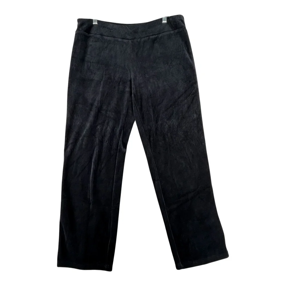 Soma Black Velour Lounge Pants Womens Large Straight Leg‎ Elastic Waist Casual